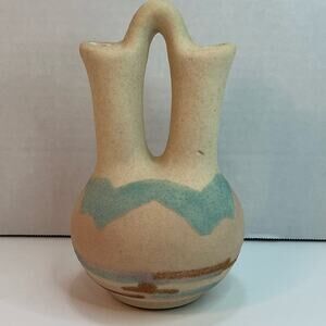 WOW Vintage Pastel Wedding Vase Signed Original Navajo Indian Sand Art Pottery